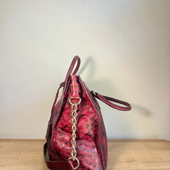 Michael Kors Crimson Snake Print Satchel with Gold Accents